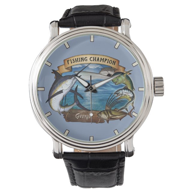 Champion de pêche Montre avec nom (devant)