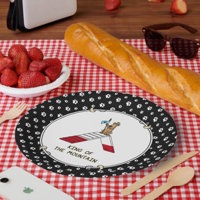 Champion king of the mountain dog agility funny paper plate (Picnic)