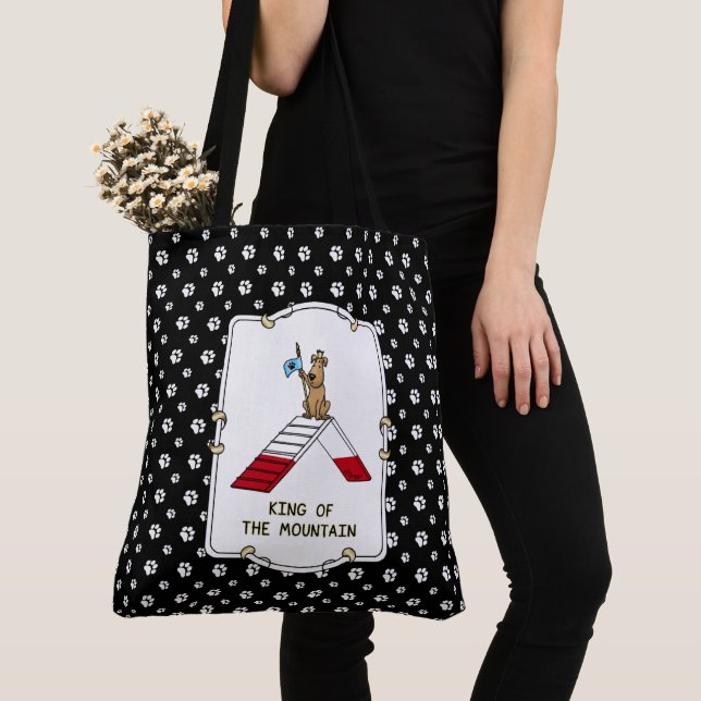 Champion king of the mountain dog agility funny tote bag (Close Up)