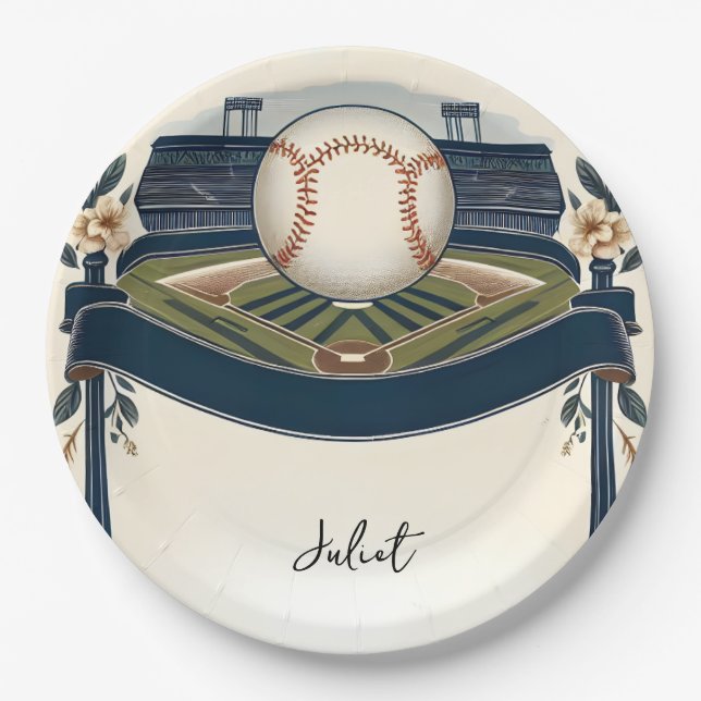 Champion Team Ball Field Baseball Bridal Shower Paper Plate (Front)