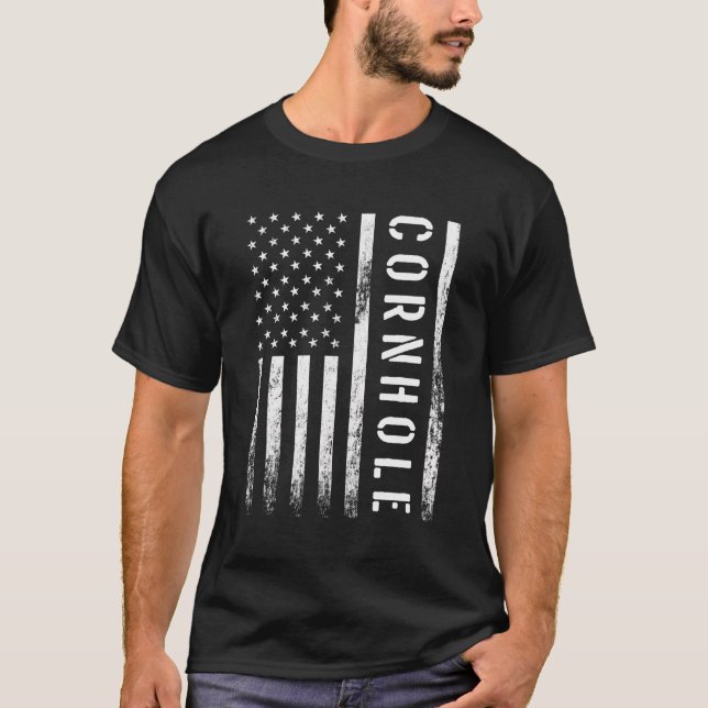 Champion Team Bean Bag Lover Cornhole Usa Flag T-Shirt (Front)