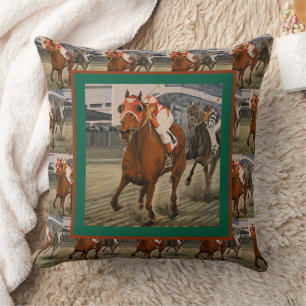 Champion Thorougbred Defeats Favored Horse Throw Pillow