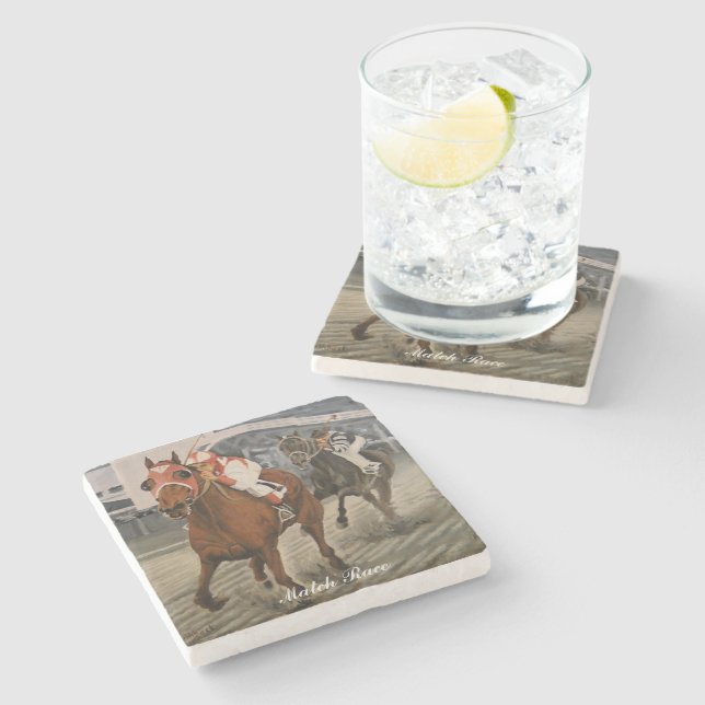 Champion Thoroughbred Wins Horse Race Stone Coaster (Side)