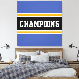 CHAMPIONS Athletic Blue Yellow Black White Stripes Canvas Print