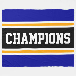 CHAMPIONS Athletic Royal Blue Black Orange Stripes Fleece Blanket