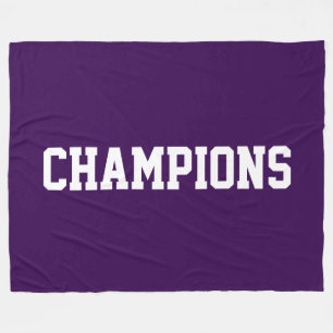CHAMPIONS Athletic White Text On Deep Purple Fleece Blanket