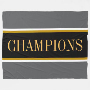 CHAMPIONS Bright Blue Black White Racing Stripes Fleece Blanket
