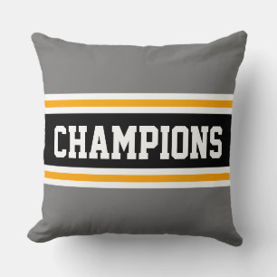 CHAMPIONS Fun Orange Grey Black Athletic Stripes Throw Pillow