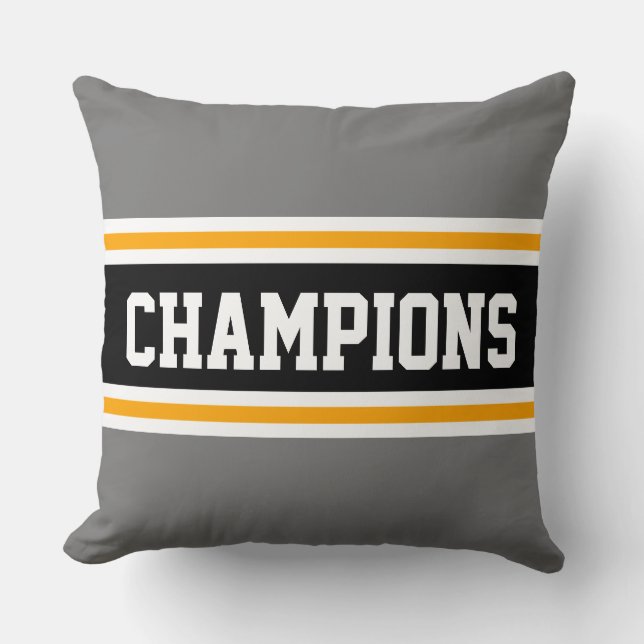 CHAMPIONS Fun Orange Grey Black Athletic Stripes Throw Pillow (Front)