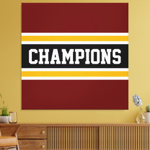 CHAMPIONS Sporty Deep Red Black Orange Stripes Canvas Print