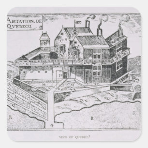 Champlain's View of Quebec Square Sticker