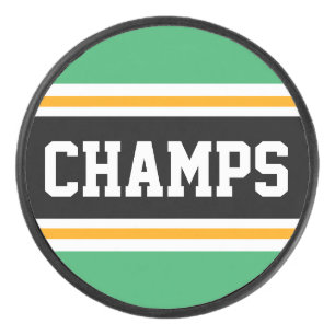 CHAMPS Bright Green Black Orange Racing Stripes Hockey Puck