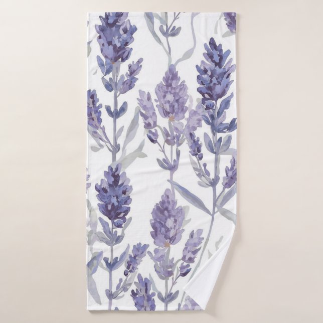 Champs de Lavande | Motif de Fleur Aquarelle Viole (Serviette de bain)