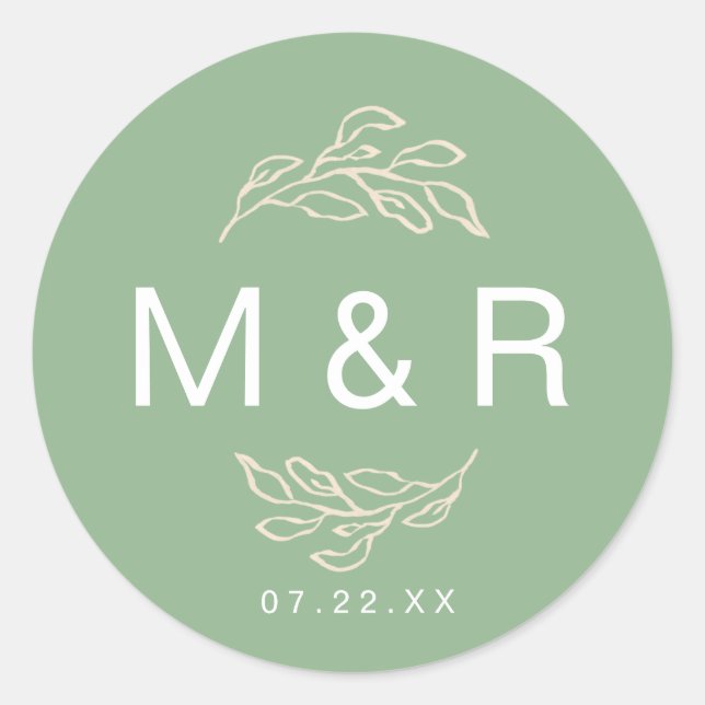 Champs de rêve vert | Sticker Monogramme Floral (Devant)