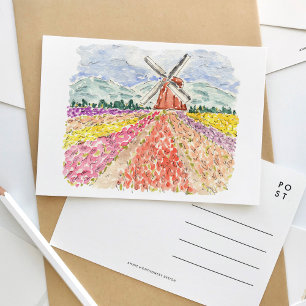 Champs de tulipe dans la carte postale de l'aquare