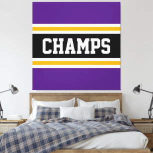 CHAMPS Fun Athletic Purple Orange Black Stripes Canvas Print