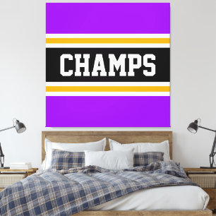 CHAMPS Fun Athletic Purple Orange Black Stripes Canvas Print