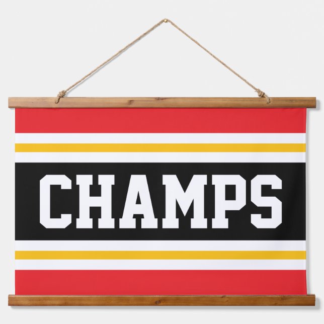 CHAMPS Fun Bright Red Black Yellow White Stripes  Hanging Tapestry (Front)