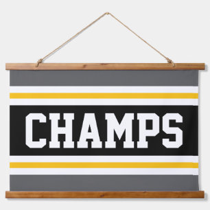 CHAMPS Grey Black Yellow White Racing Stripes  Hanging Tapestry