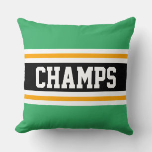 CHAMPS Sporty Bright Green Black Yellow Stripes Throw Pillow