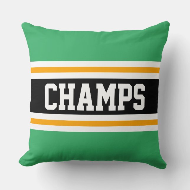 CHAMPS Sporty Bright Green Black Yellow Stripes Throw Pillow (Front)
