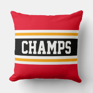 CHAMPS Sporty Bright Red Black Yellow Stripes Throw Pillow