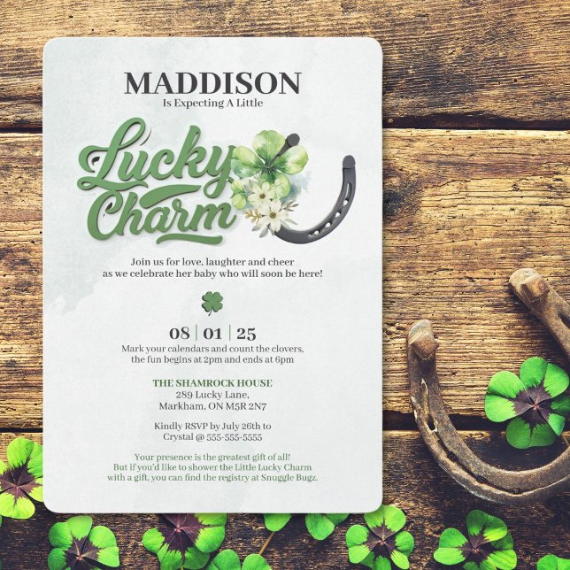 Chance Baby shower Invitation (Choose this adorable Lucky Charm baby shower theme invitation to host your next baby celebration.)