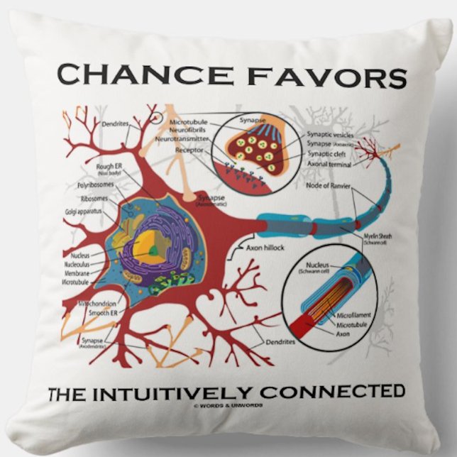 Chance Favours The Intuitively Connected (Neuron) Throw Pillow (Neuron/synapse throw pillow for anyone who believes that chance favors the intuitively connected)