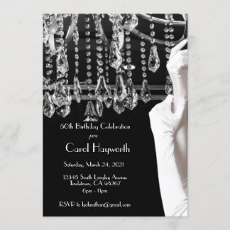 Chandelier 50th Birthday Celebration Black White Invitation