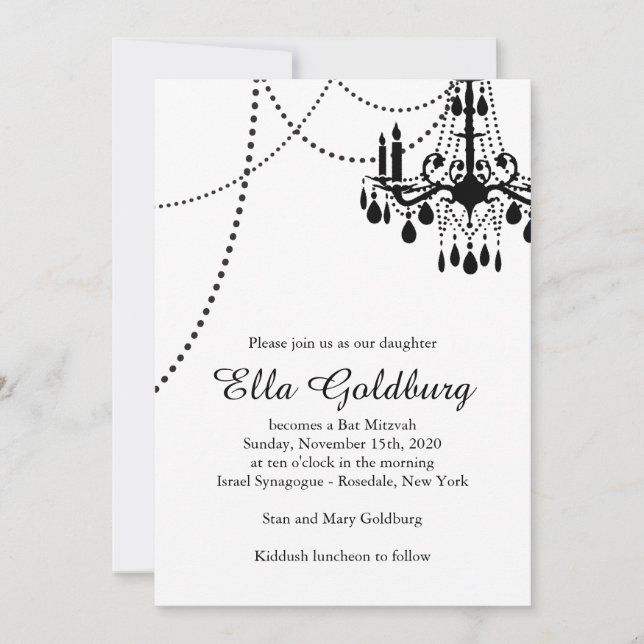 Chandelier Bat Mitzvah Invitation (Front)