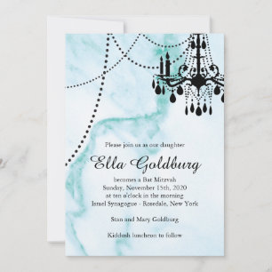 Chandelier Bat Mitzvah Invite on Turquoise Marble