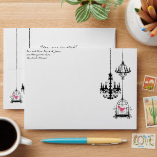 Chandelier Bird Cage Damask Wedding Envelopes