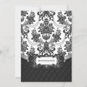 Chandelier Black White Damask Wedding Invitations