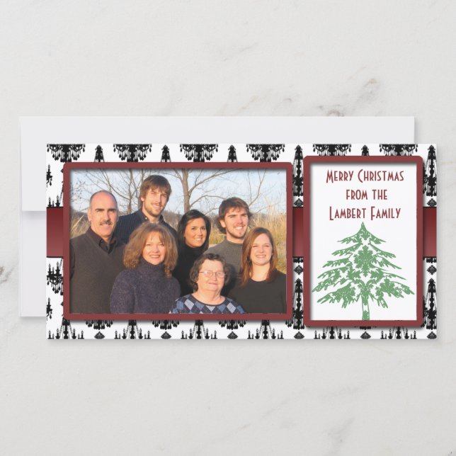 Chandelier Damask Green Damask Tree Photo Cards (Front)