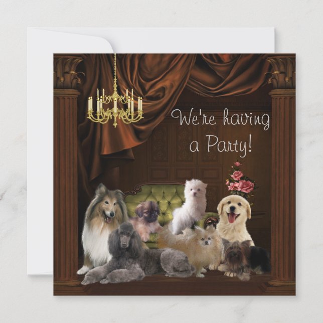Chandelier Dogs Puppies Party Invitation Template (Front)