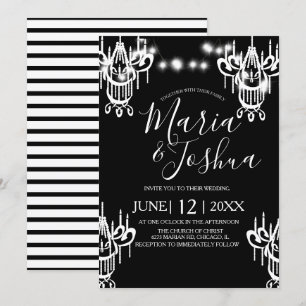 Chandelier Halloween Wedding Black and White Light Invitation