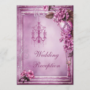 Chandelier Heart & Flowers Frame Wedding Reception Invitation