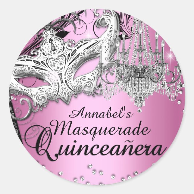 Chandelier Masquerade Pink Quinceanera Sticker (Front)