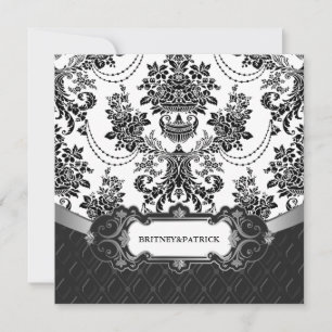 Chandelier noir Damas merdes blanches Invitations