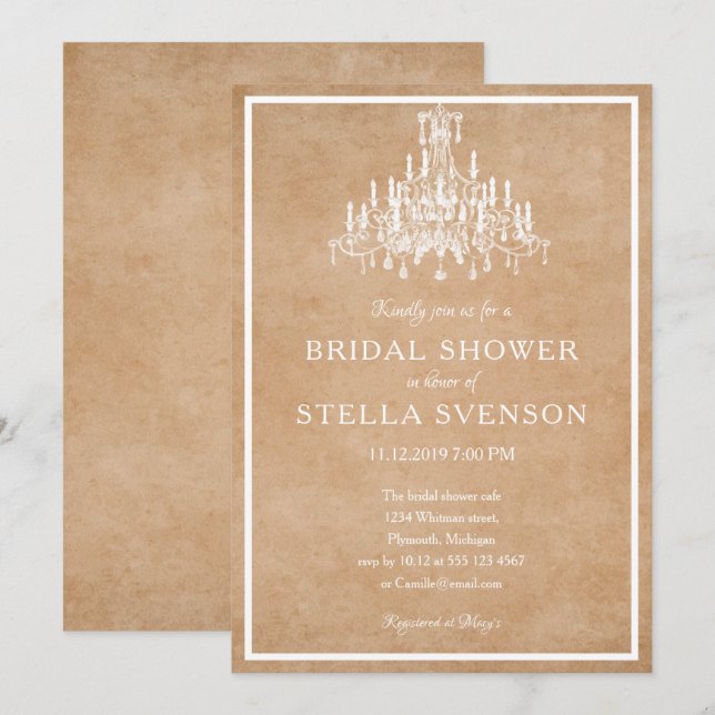 Chandelier on brown paper invitation (Front/Back)