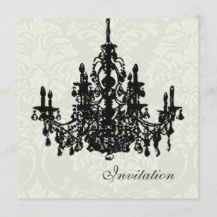 Chandelier on white damask,  wedding Invitations