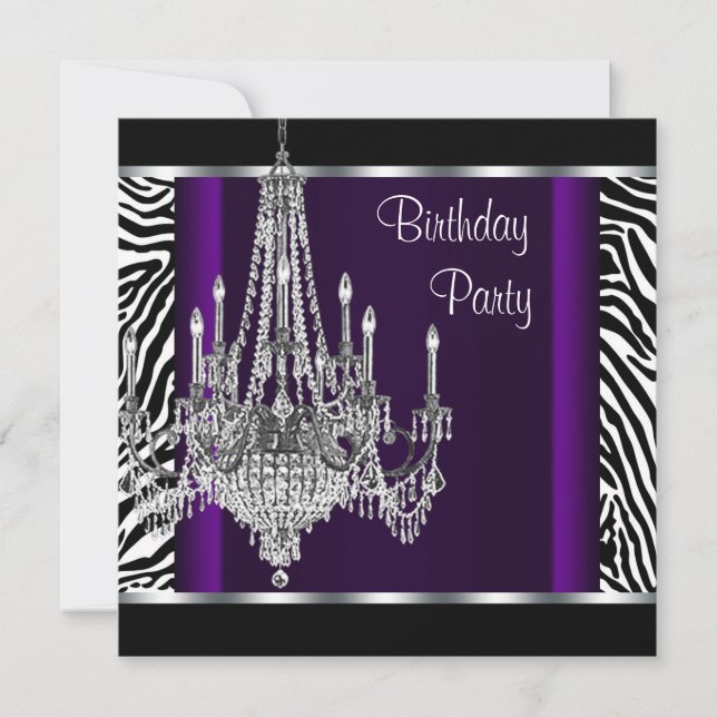 Chandelier Purple Zebra Birthday Party Invitation (Front)