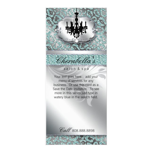 Chandelier Real Estate Spa Leopard Glitter Leaf Rack Card (Front)