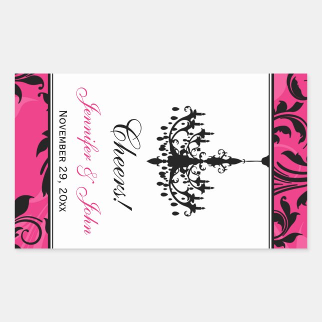 Chandelier rose noir blanc Vin Sticker bouteille (Devant)