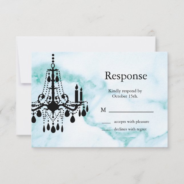 Chandelier RSVP on Turquoise Marble Card (Front)
