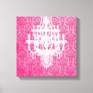 Chandelier Silhouette & Pink Damask Canvas Print