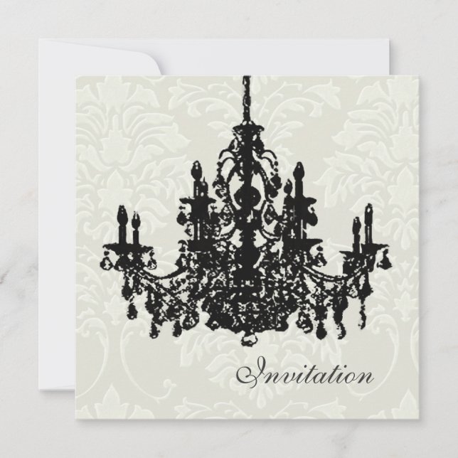 Chandelier sur damas blanc, invitations de mariage (Devant)