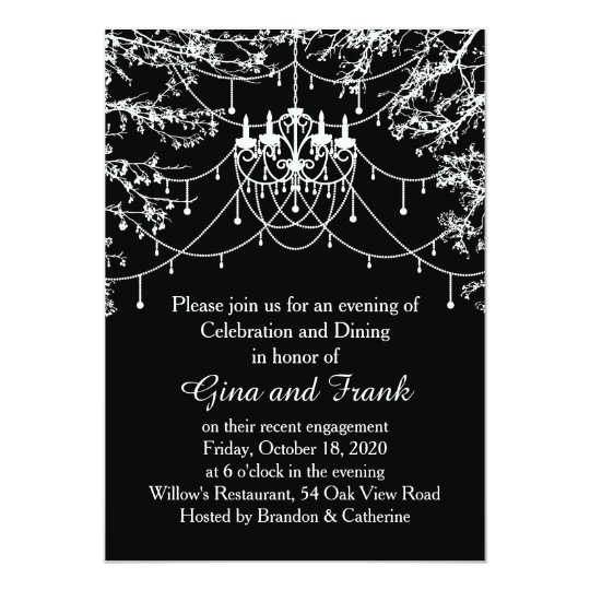 Chandelier, tree lights at night Engagement party Card