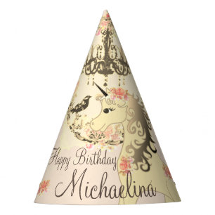 Chandelier Unicorn and bird Soft Elegant Whimsical Party Hat