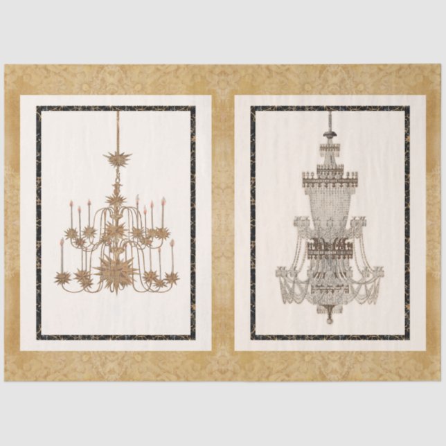 Chandelier Vintage French Architectural Drawing Tissue Paper (Front)
